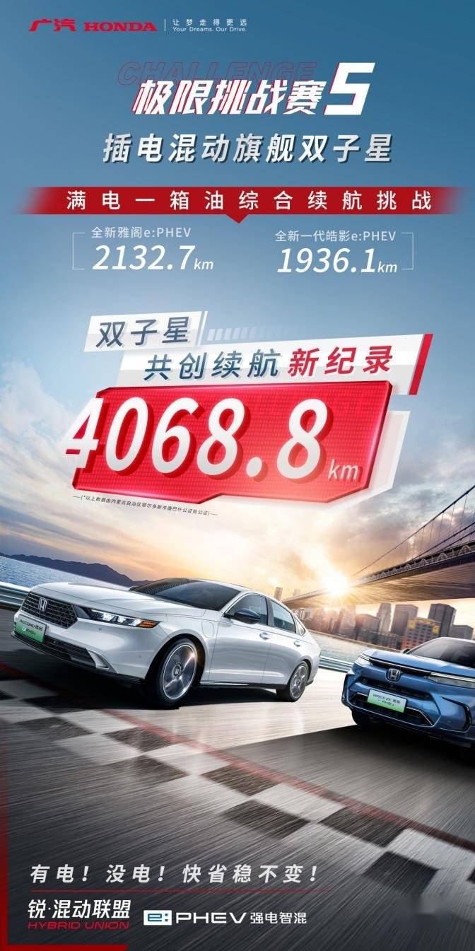 百公里油耗低至2l全新雅阁e:phev极限续航2132.7km